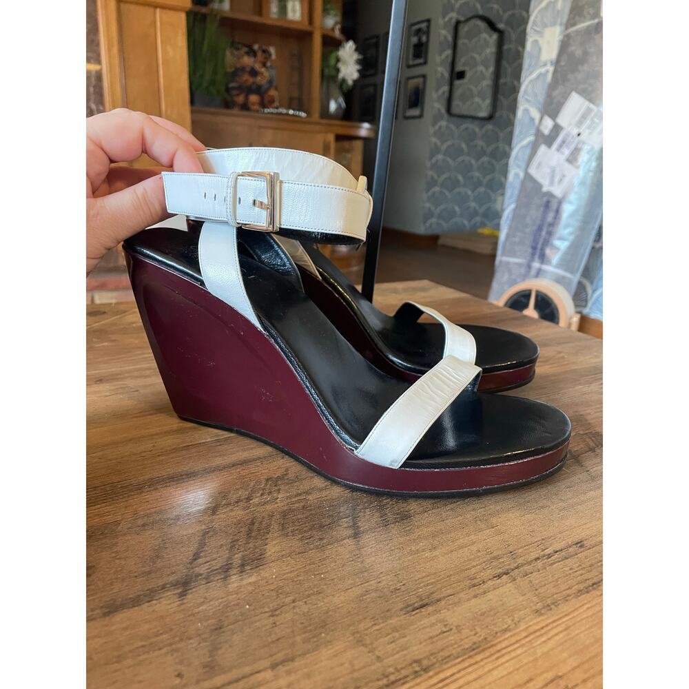 Gucci 1990s Maroon Leather Wrap Around Acrylic Wedges